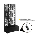 Metal Black Outdoor Privacy Screen With Plant Pot Geometric Garden Divider