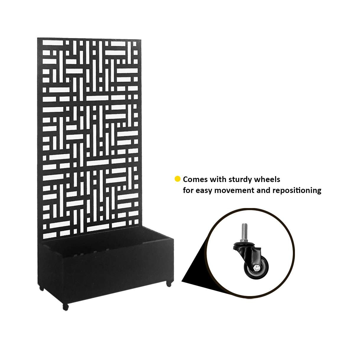 Metal Black Outdoor Privacy Screen With Plant Pot Geometric Garden Divider