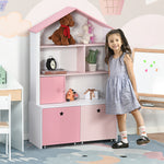 Kids Bookshelf Chest Drawer With Wheels Baby Toy Wood Organizer Pink