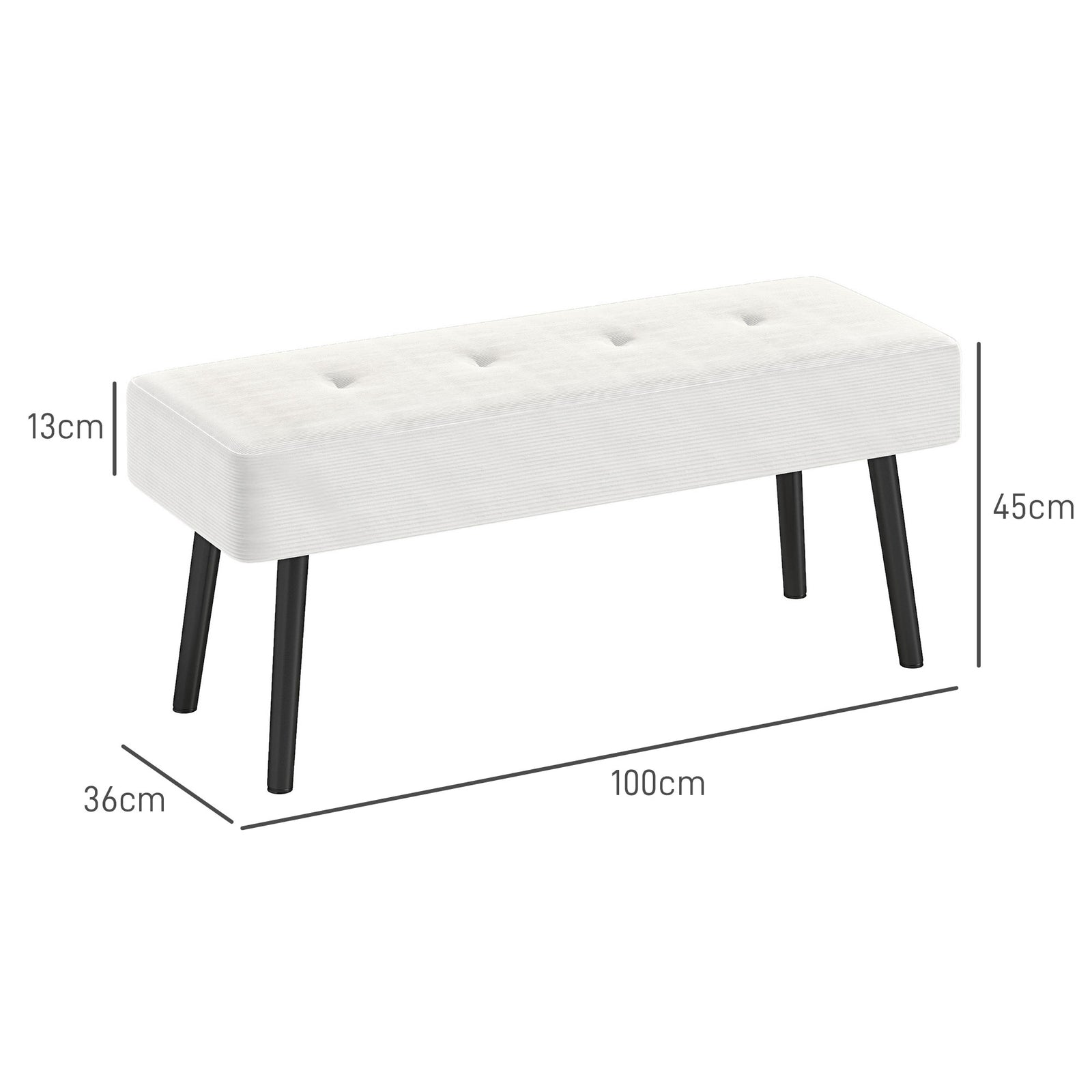 End Of Bed Bench With Thick Padding, Steel Legs For Entryway | One Size | Cream