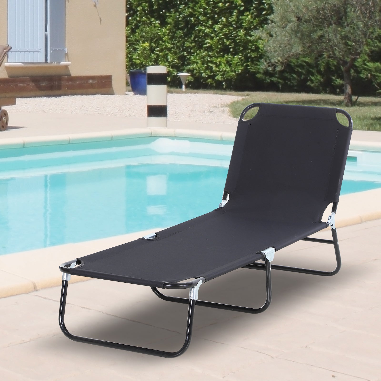 Portable Folding Lounger W/ Adjustable Back | Set-of-1 | Black