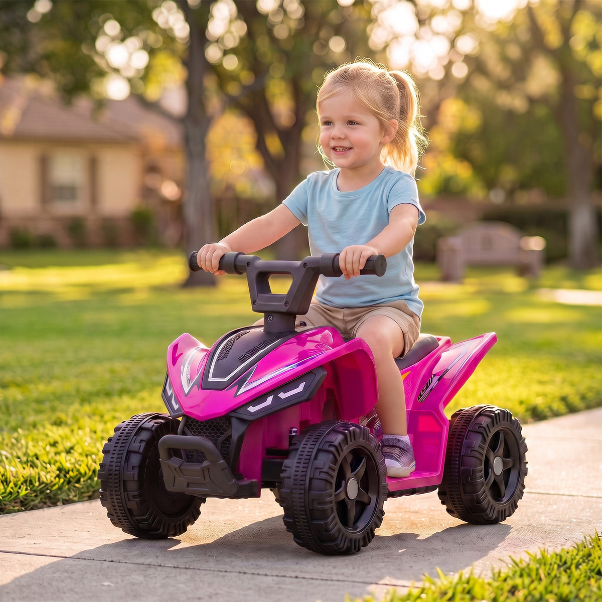 6v Electric Car, Kids Atv With Handlebar Button Control | Hot Pink