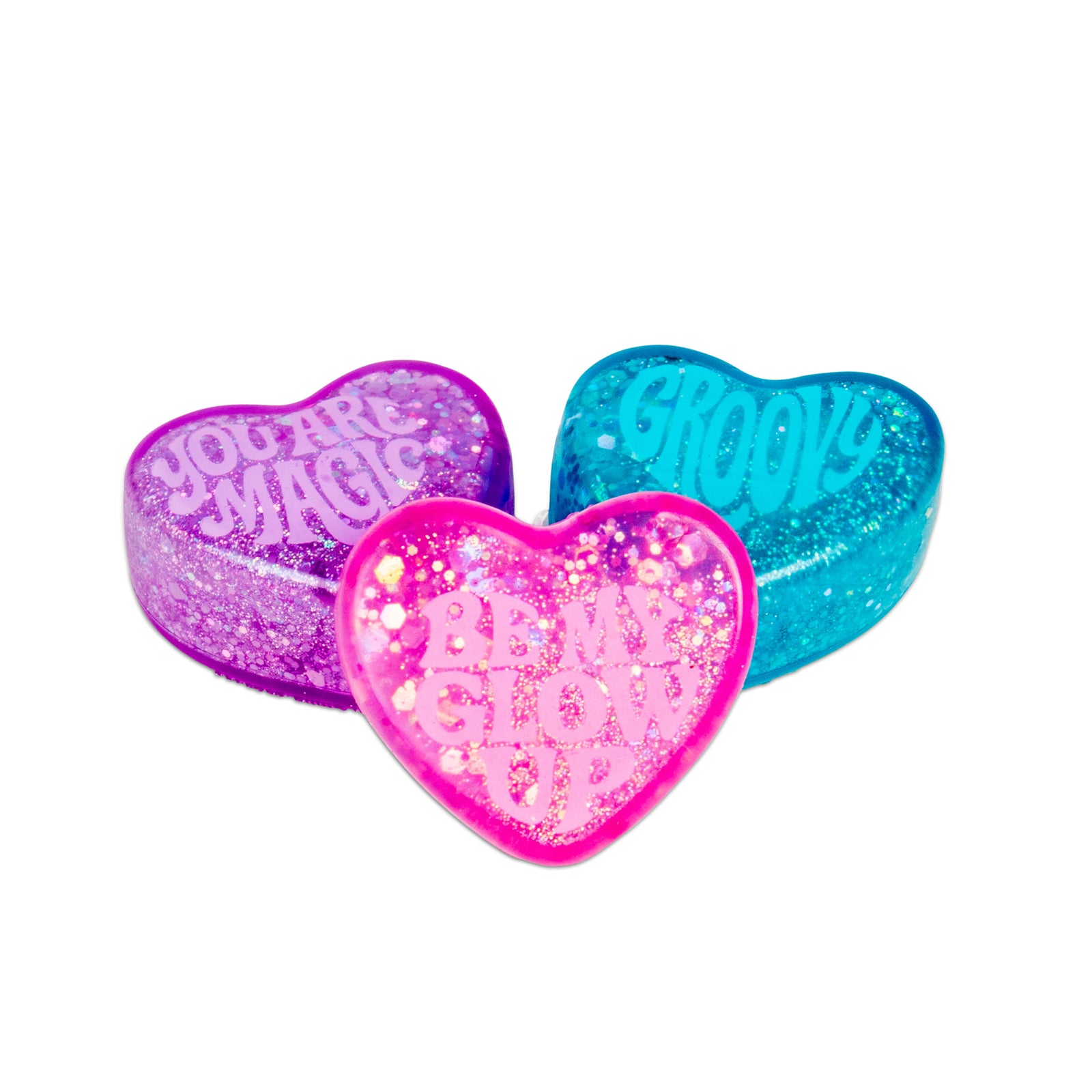 Needoh Teenie Sparkle Hearts - Pack Of 3 Small Sparkly Heart Squish Toys