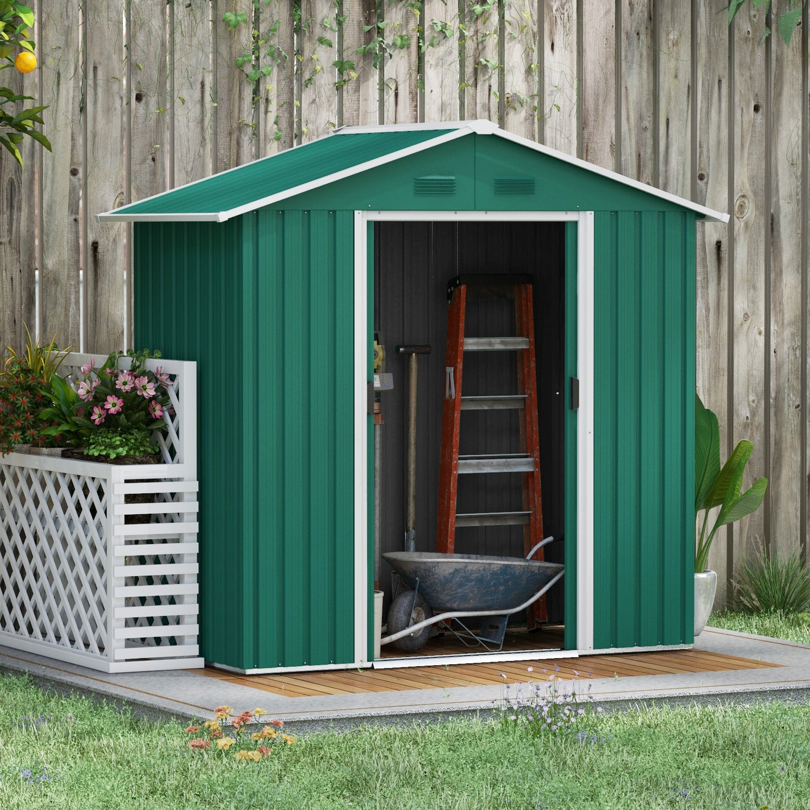 6.5ft X 3.5ft Garden Shed, Metal Shed Garden Outdoor Storage | Green