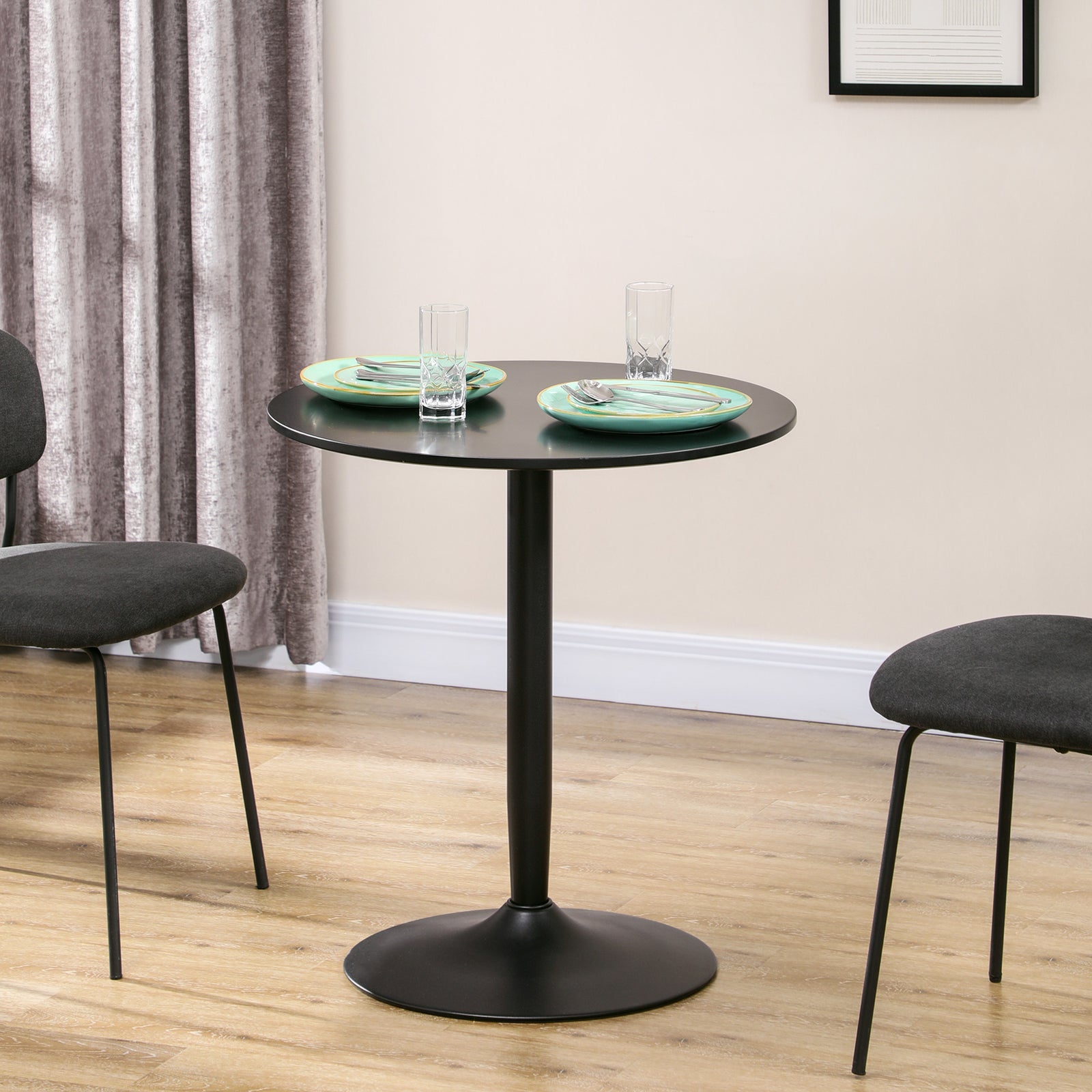 Round Dining Table, Modern Kitchen Table With Steel Base | Black