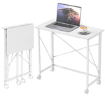Folding Desk On Wheels, Writing Table For Home Office | White