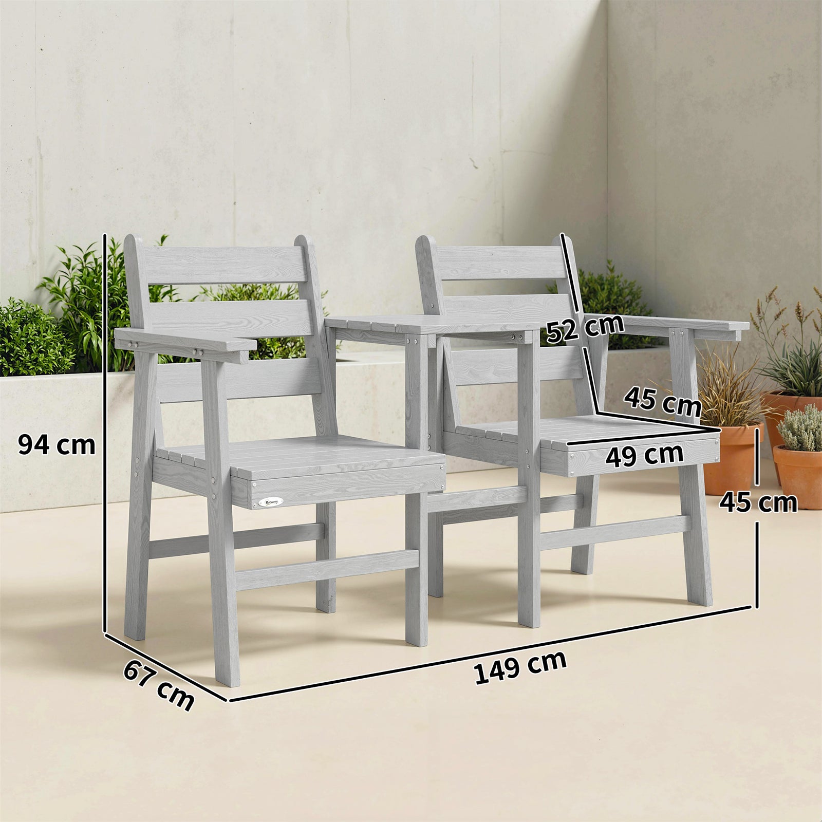 Garden Loveseat, Embossed Wood Jack And Jill Garden Seat | Grey