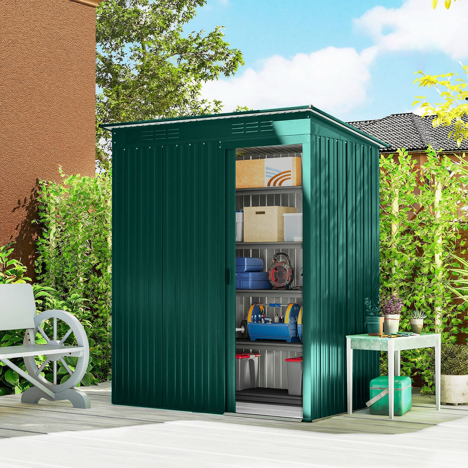 5 X 3.5ft Metal Garden Shed With Effortless Assembly | Green