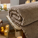 Burghley Extra Soft Faux Fur Throw 130x170cm – Chevron Pattern Decorative Blanket | 130cm x 170cm | Fawn
