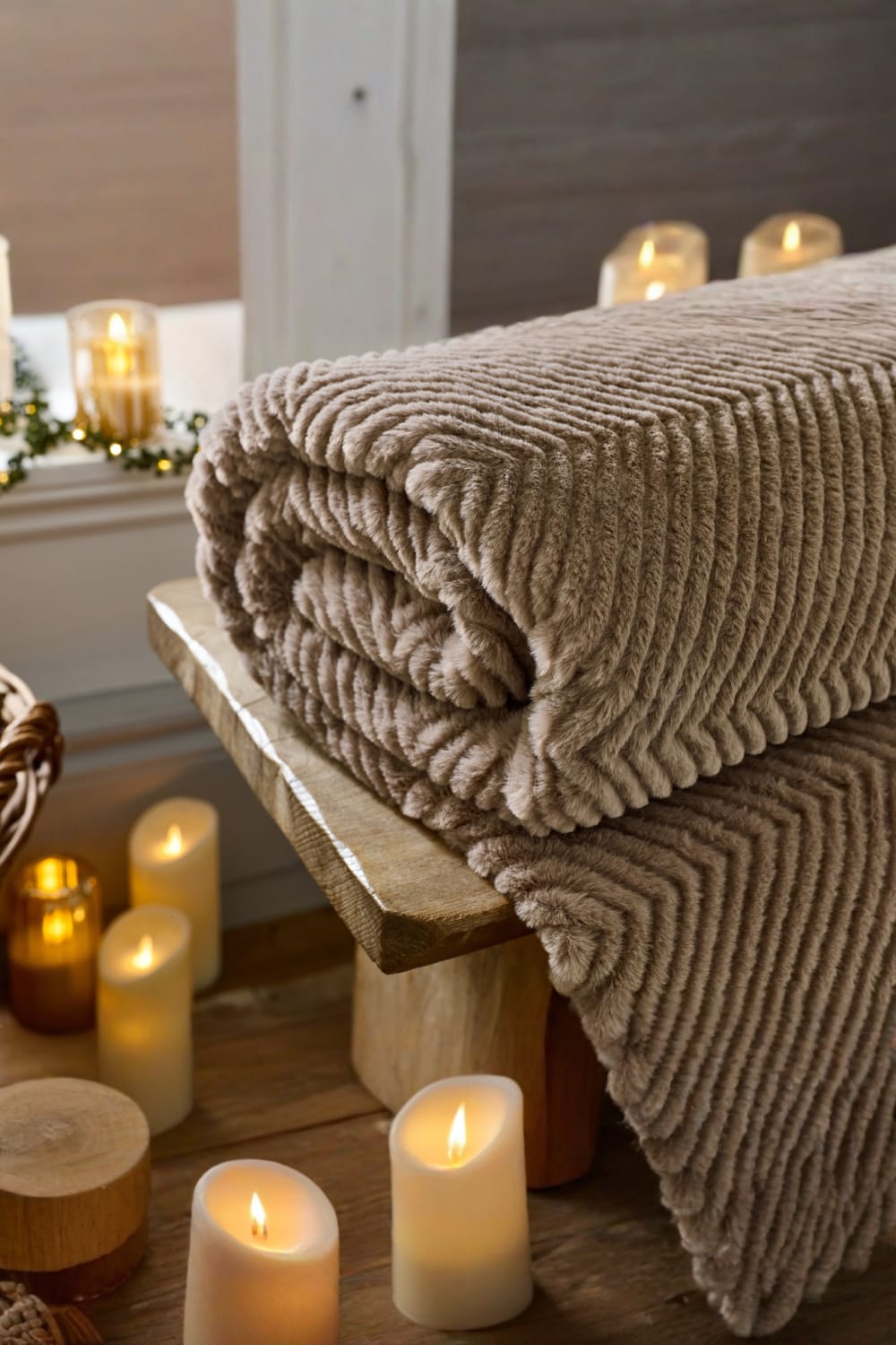 Burghley Extra Soft Faux Fur Throw 130x170cm – Chevron Pattern Decorative Blanket | 130cm x 170cm | Fawn