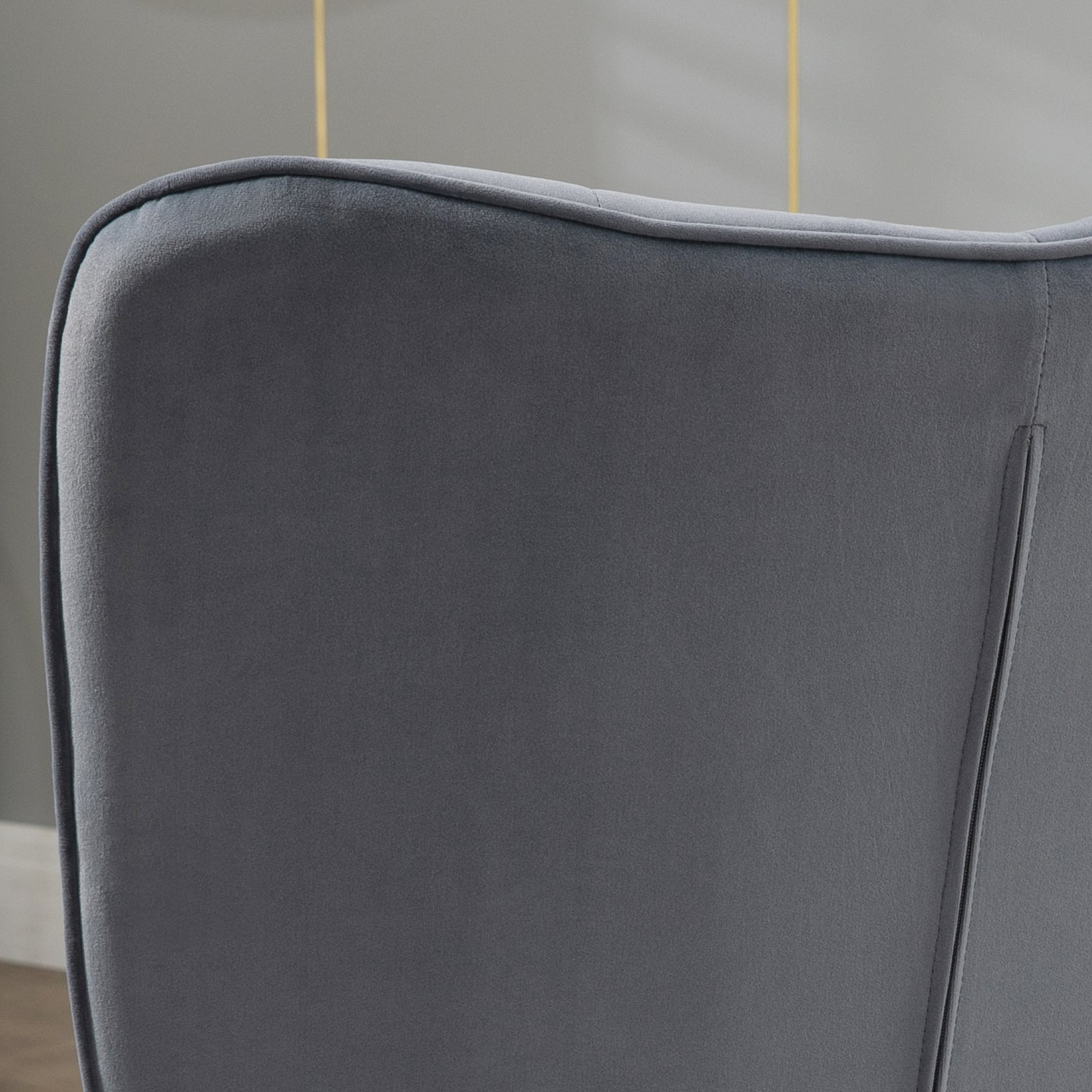 Button Tufted Armchair With Footstool Gold Tone Steel Legs | One Size | Dark Gray