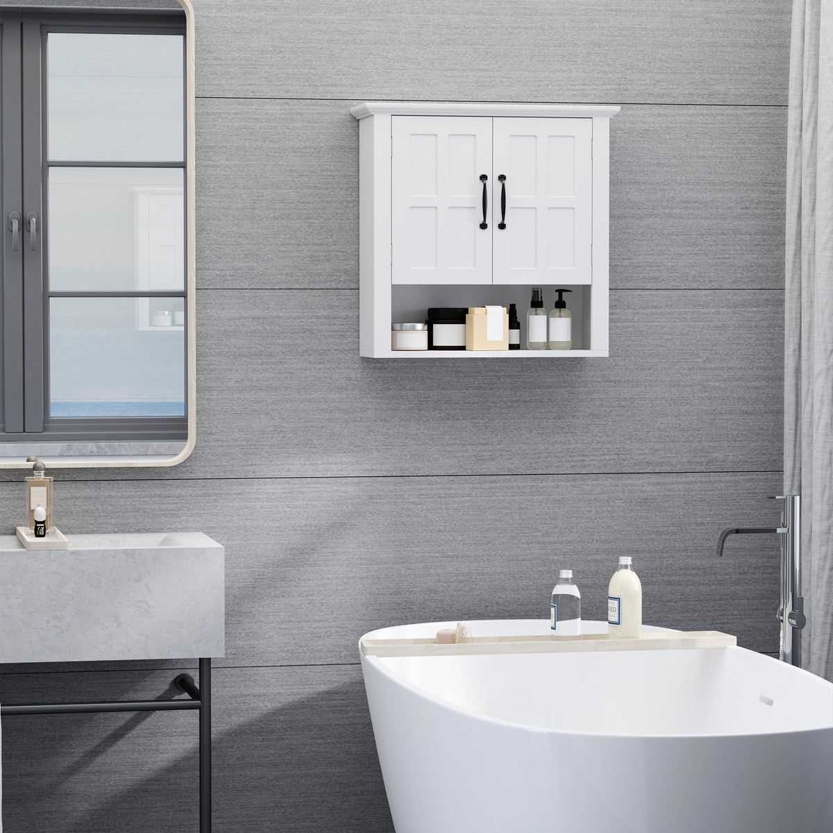 HOMCOM Bathroom Wall Cabinet, Medicine Cabinet W/ Adjustable Shelf, White