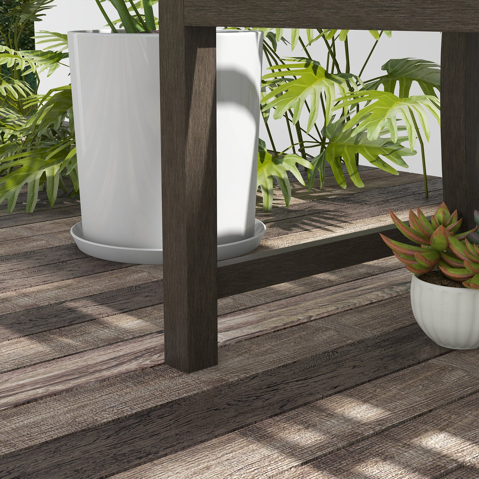 Garden Bench Curved Armrest Brown