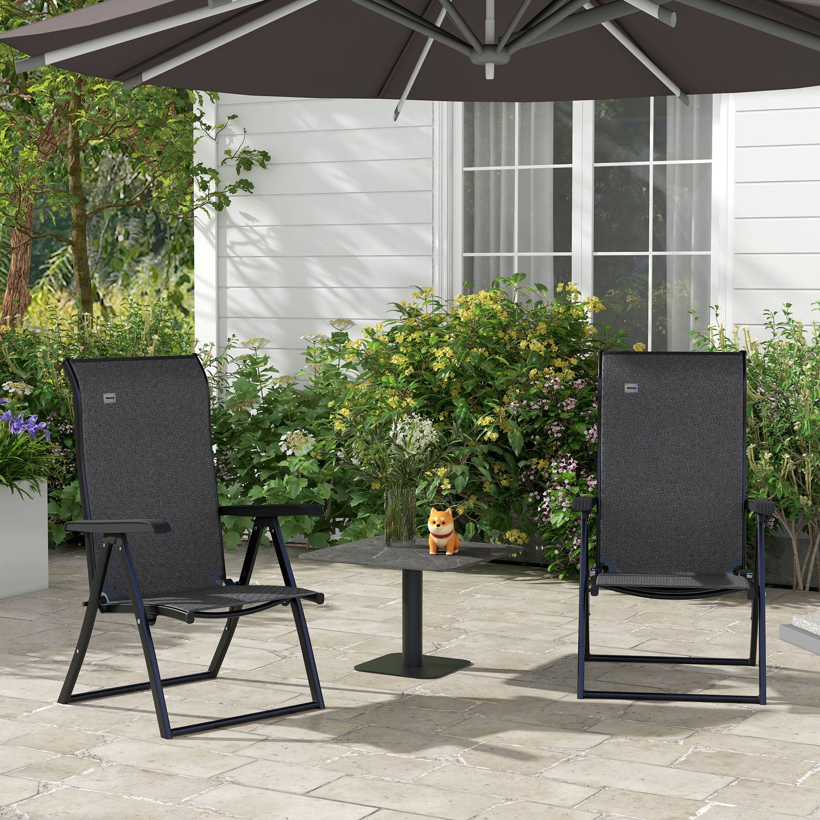 Outdoor Rattan Folding Chair Set W/ Adjustable Backrest | Set-of-2
