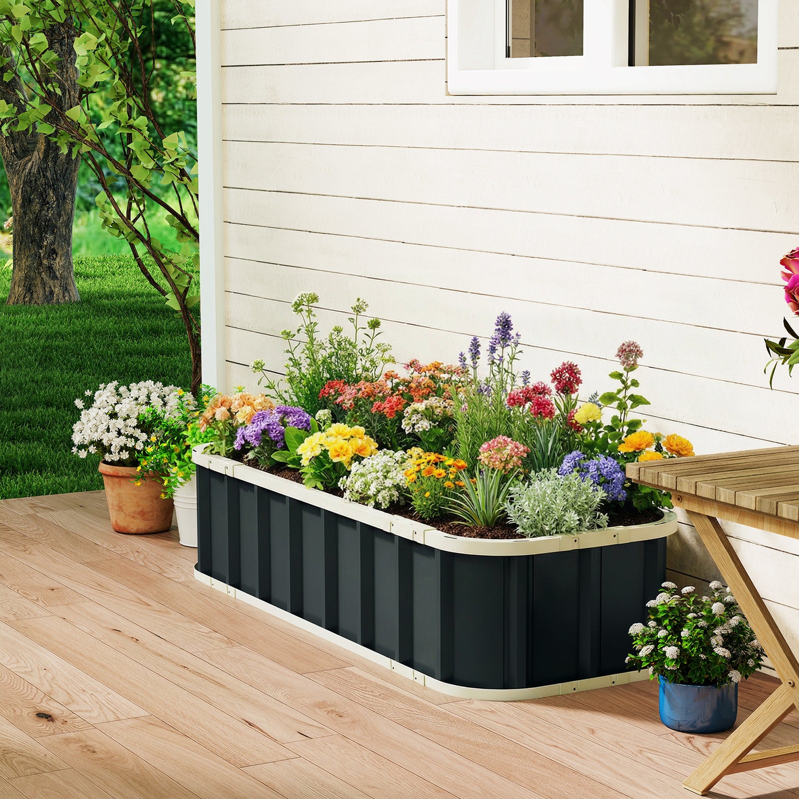 Galvanised Raised Garden Bed With Gloves | M | Dark Grey