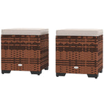Set Of 2 Rattan Footstool, Storage Ottoman W/ Cushions | Beige