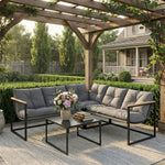 Outsunny 4 Piece Garden Furniture Set With Cushions Coffee Table, Grey