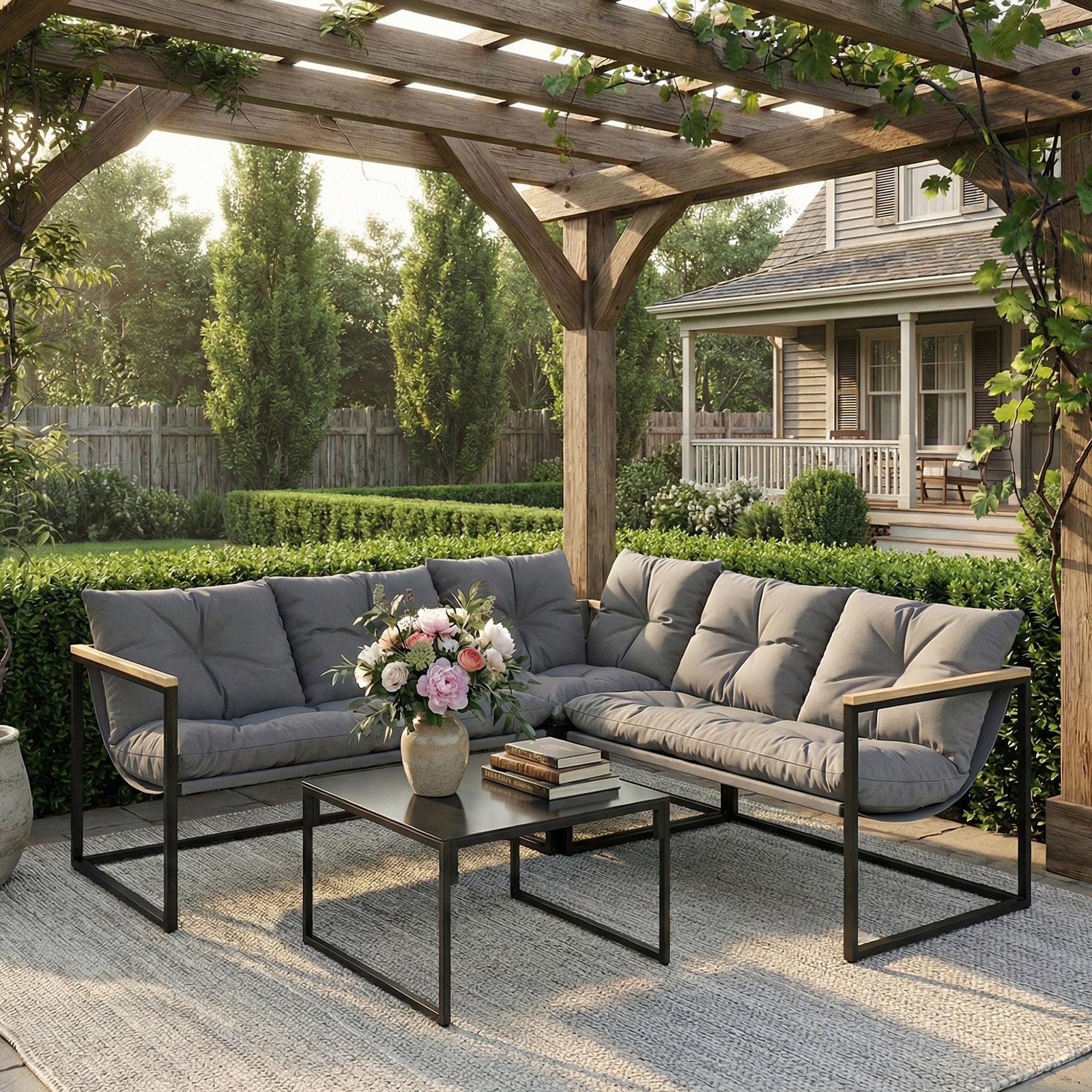 Outsunny 4 Piece Garden Furniture Set With Cushions Coffee Table, Grey