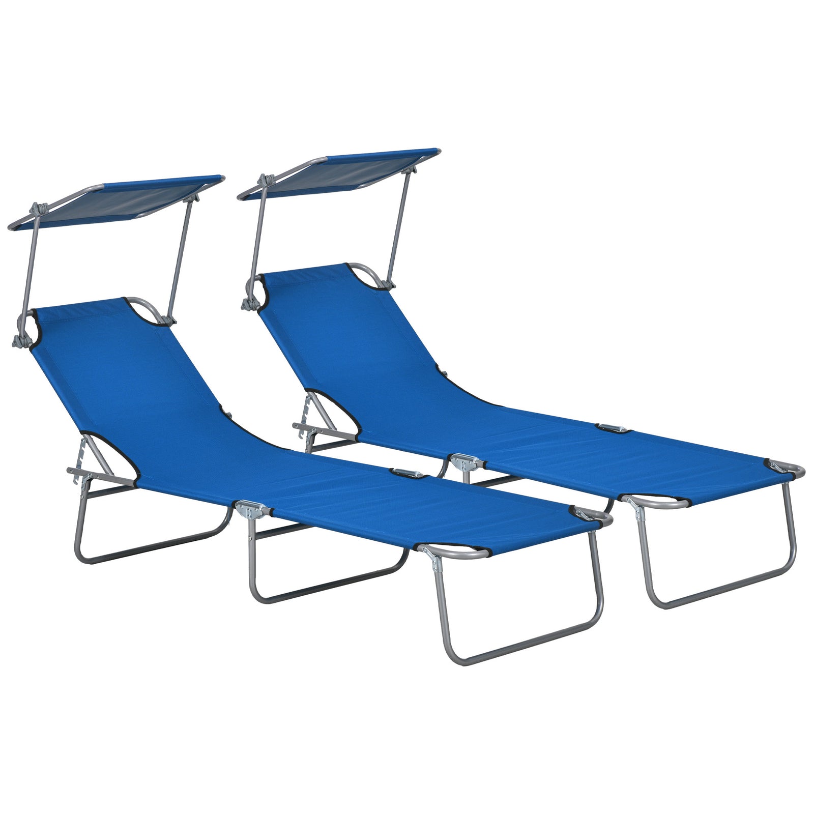 Reclining Sun Lounger Folding Recliner Garden Chair | Set-of-2 | Blue