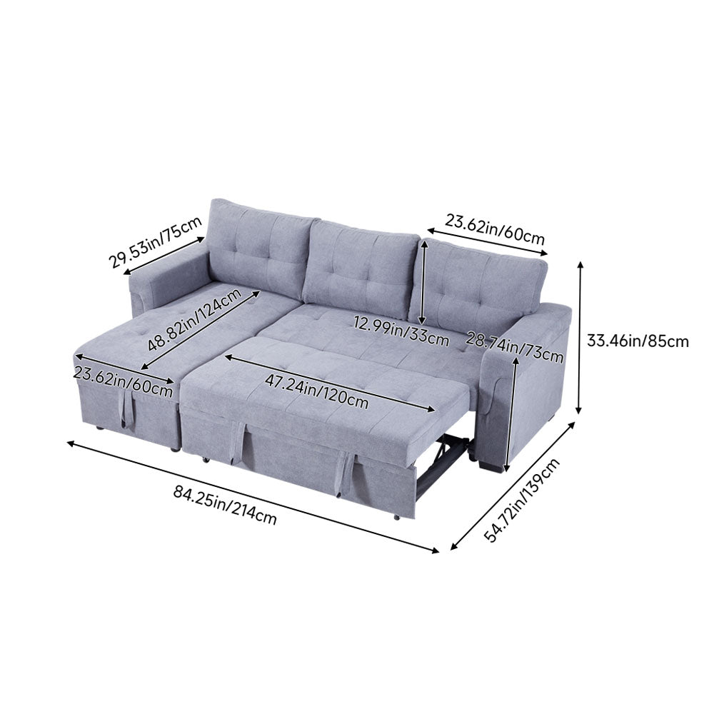 3-seater Upholstered Corner Sofa Bed With Storage