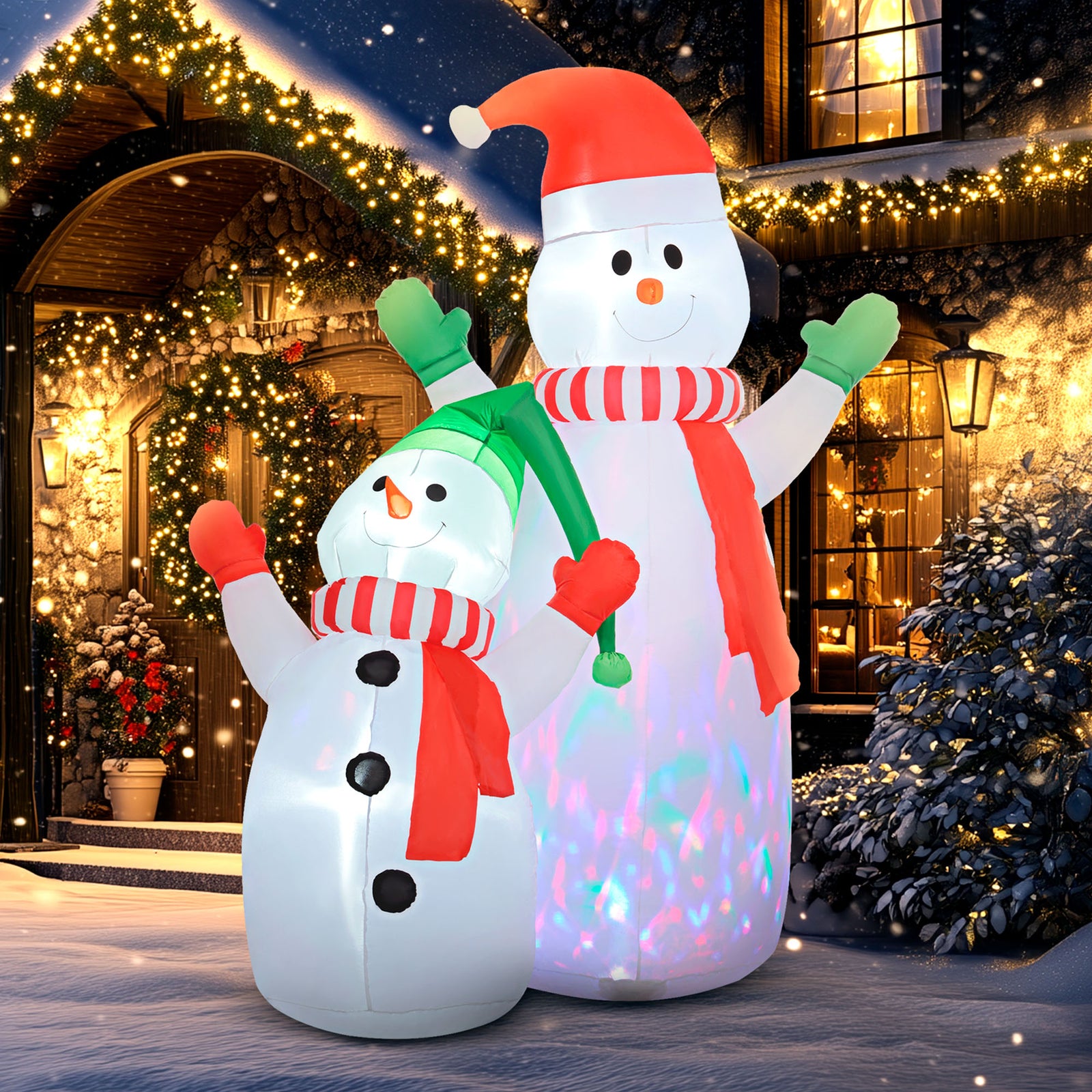 8ft Christmas Inflatable Snowman With Rotating Colorful Led