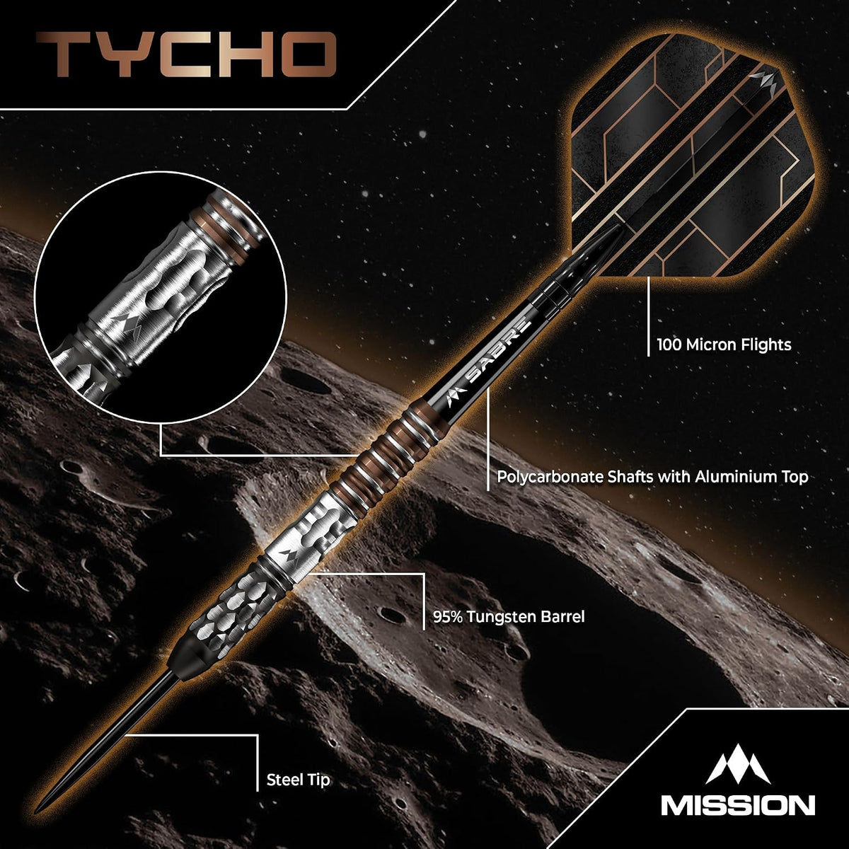 Tycho Darts - Steel Tip - 90% Tungsten | 26g | Black