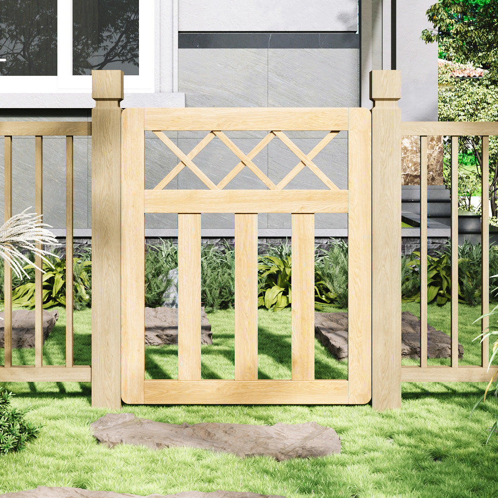76m W X 90cm H Outdoor Cross Top Wooden Garden Gate Pedestrian Fence Yard Door