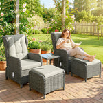 Garden Furniture Set, Rattan Reclining Garden Chair Set | Cream