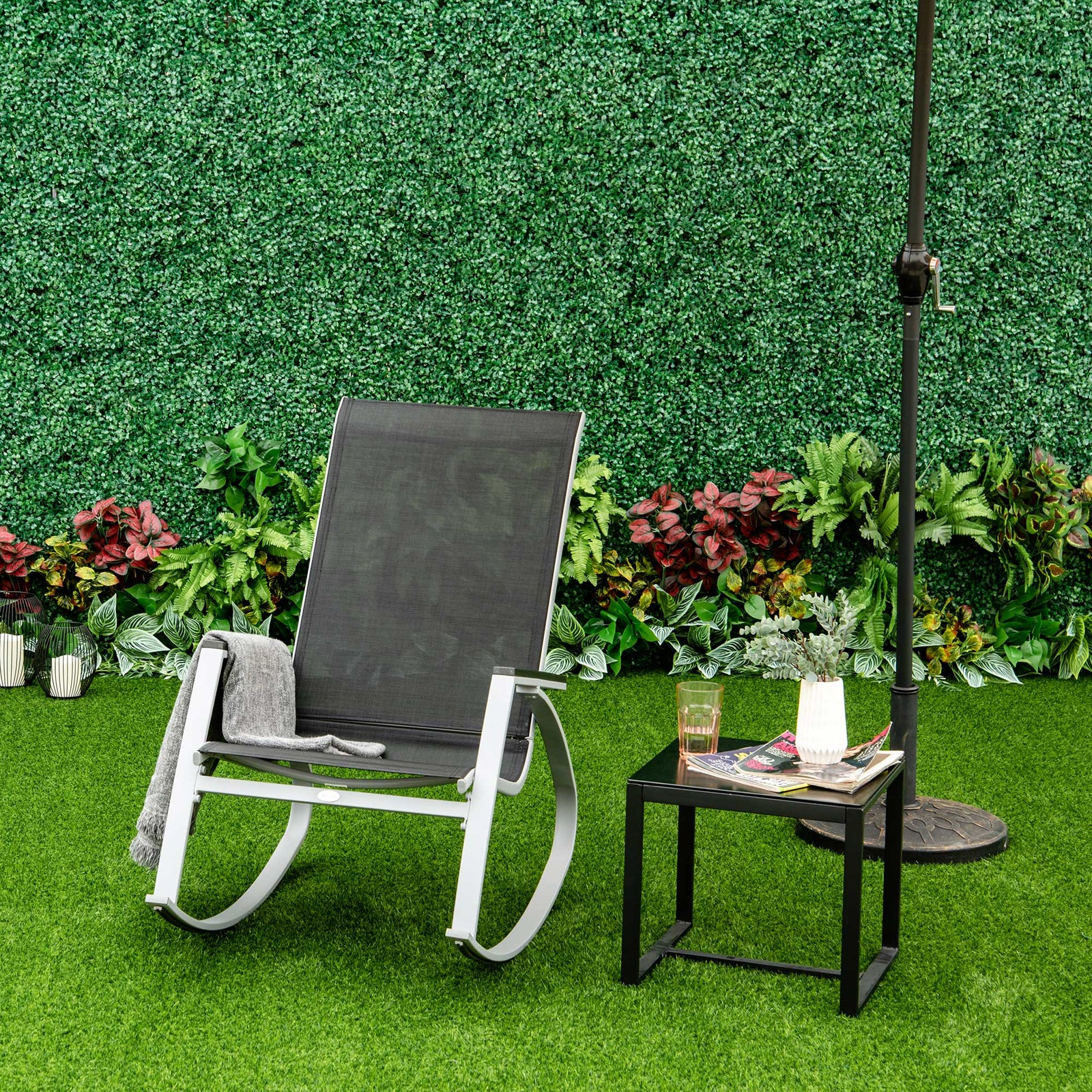 Metal Rocking Chair Lounger, High Back, Black