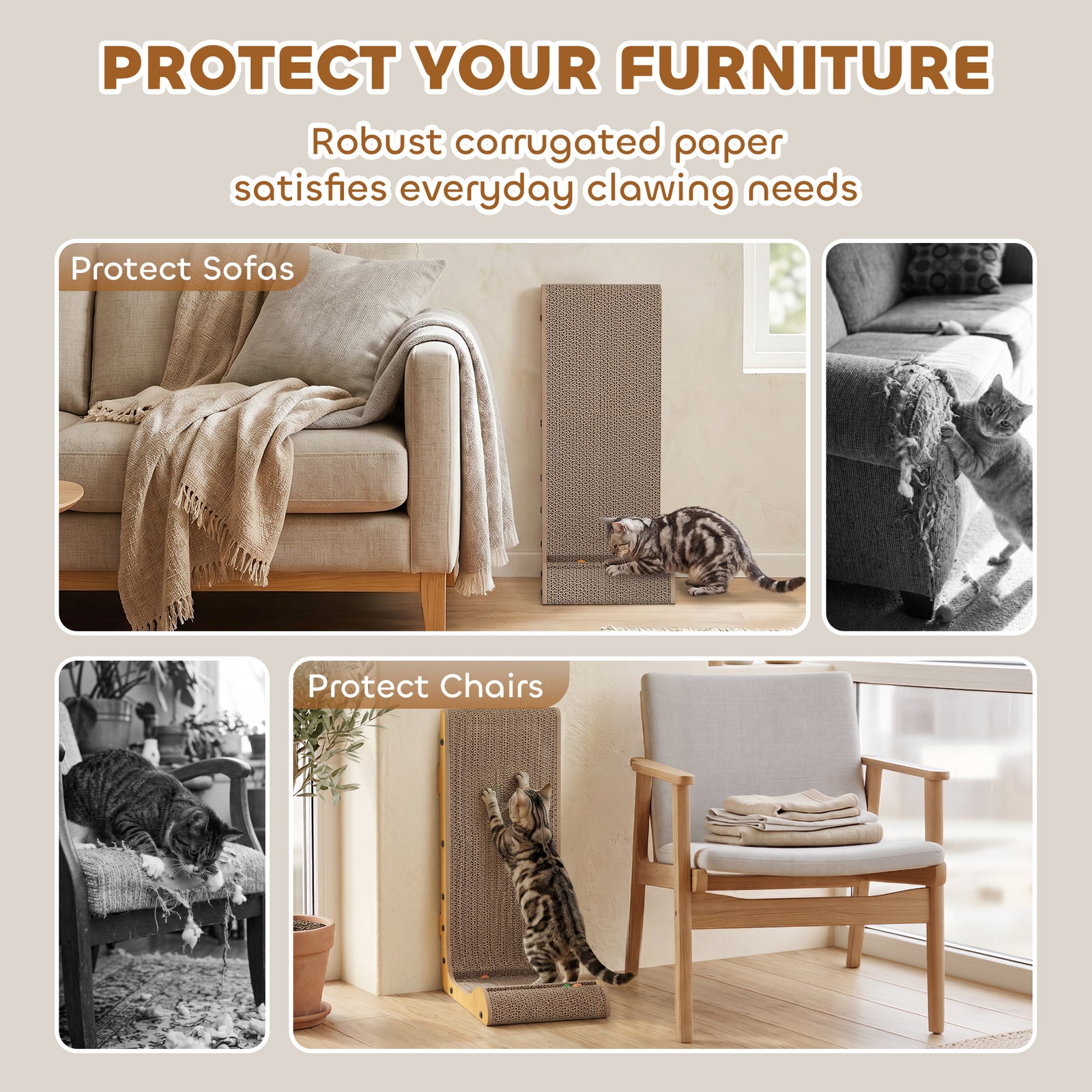 PawHut Cat Scratching Board Wall Mounted 57.5h Cm Brown