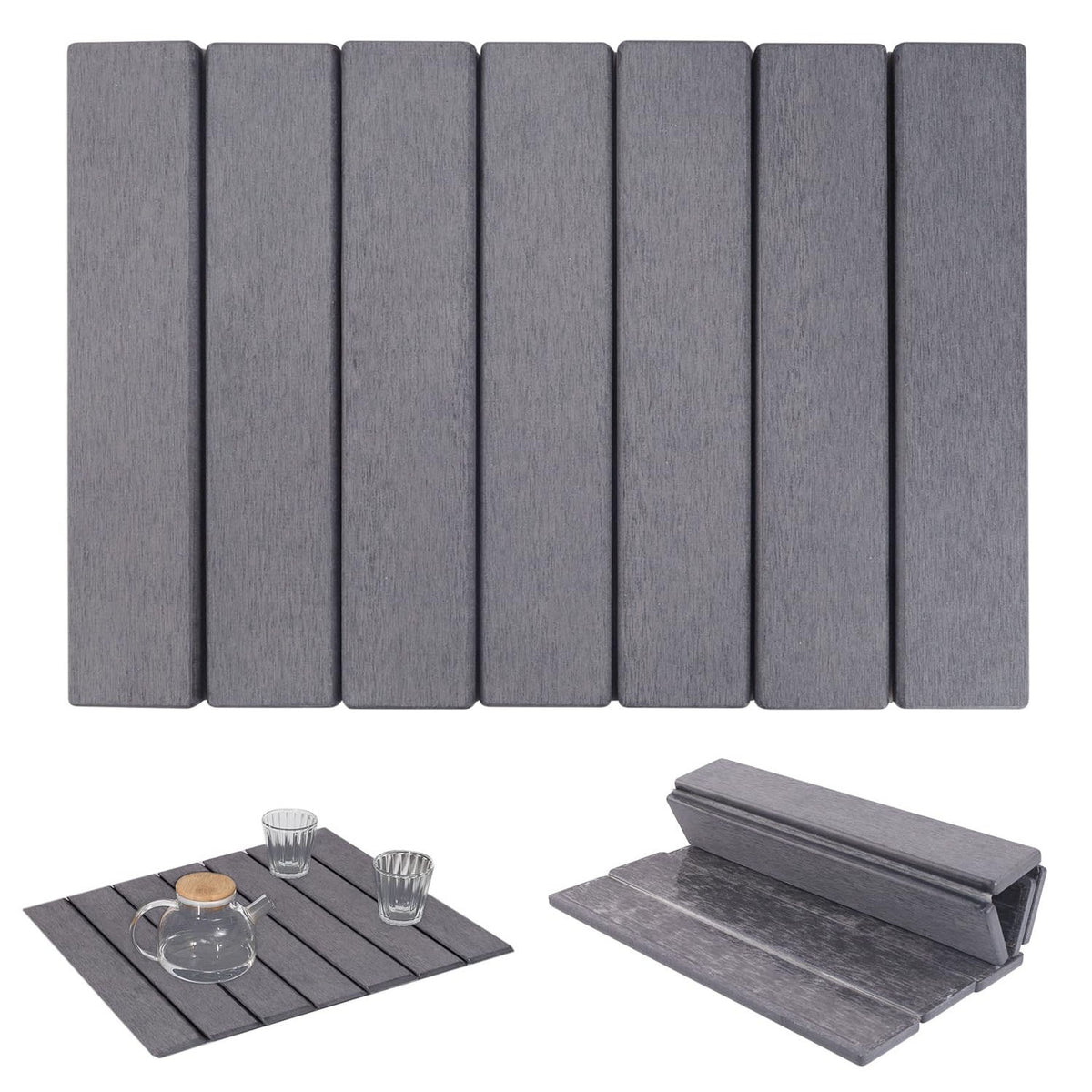 Stone Dish Drying Mat 60cm – Foldable Non-slip Diatomite Kitchen Drainer 40x30cm | Grey