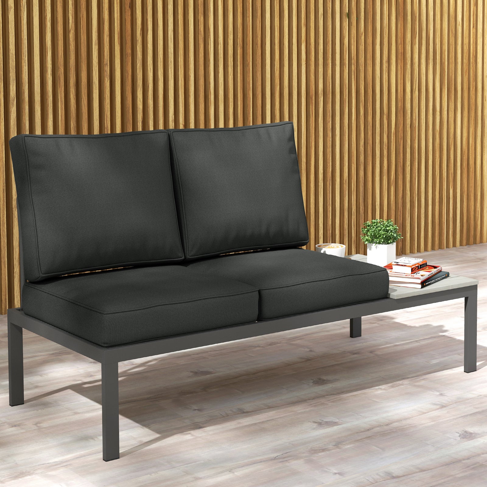 2 Seater Outdoor Seat Cushions, Water Repellent W/ Backrest | Charcoal Gray