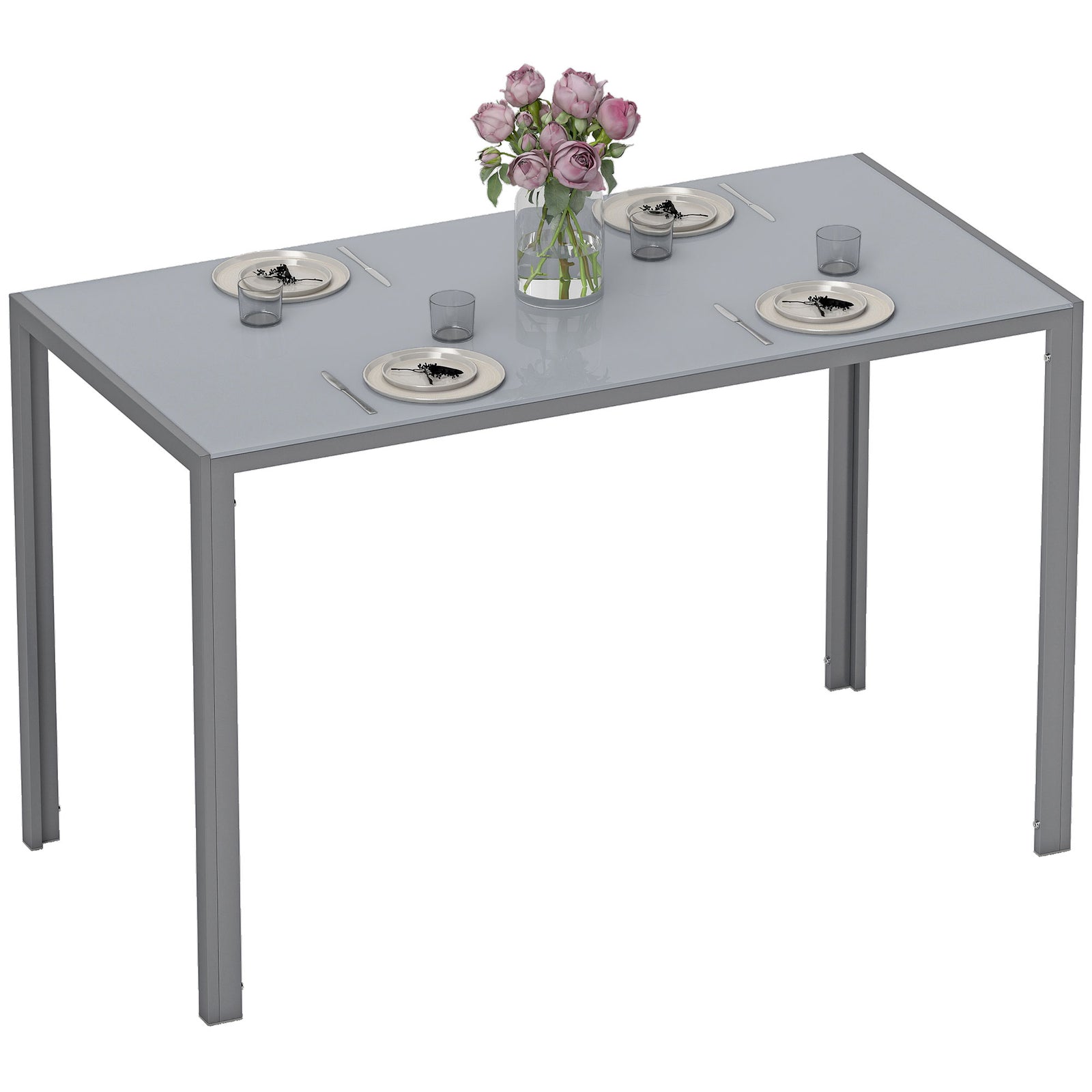 HOMCOM Modern Rectangular 4 Seater Dining Table With Tempered Glass Top