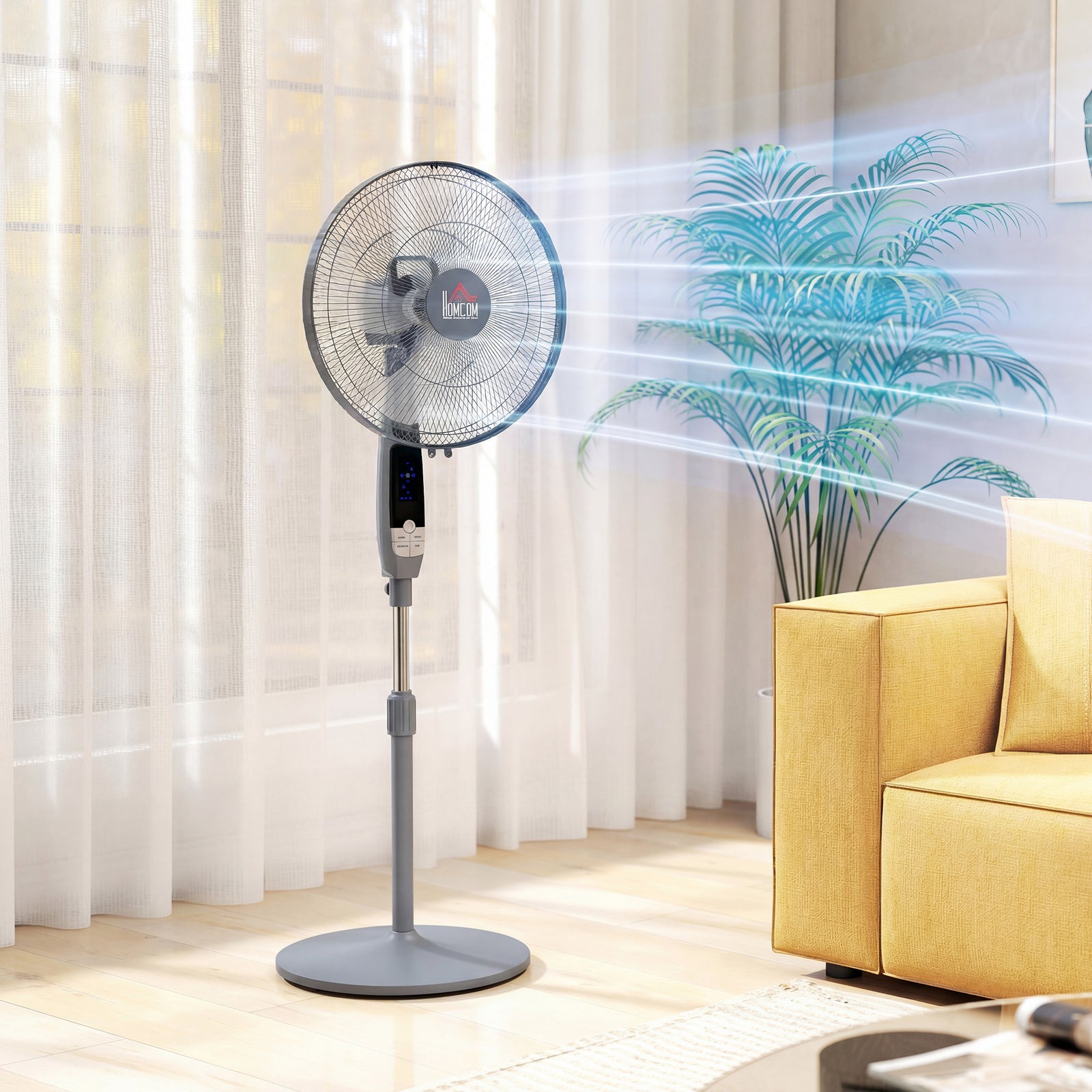 16" Oscillation Cooling Fan With Remote Adjustable Height | Grey