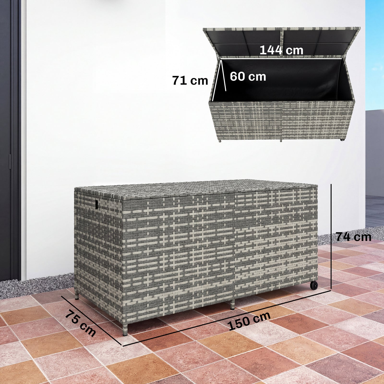 650l Garden Storage Box With Wheels, Waterproof Liner | Grey