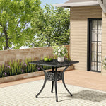 Square Cast Aluminium Garden Bistro Table, Black, Woven Cut-out Design,78 X 73cm H