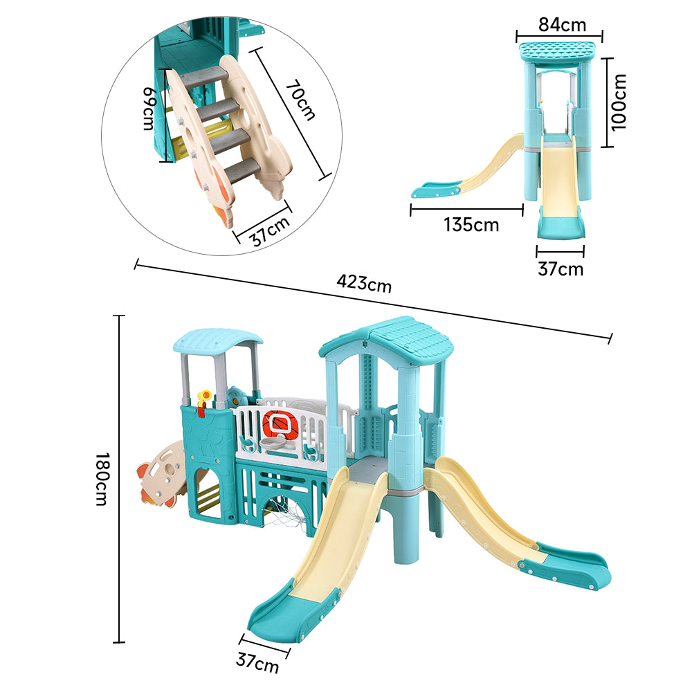 Large Toddler Playground Slide And Climber Playset With Double Slides, Basketball Hoop, Soccer Net & Playhouse Indoor Outdoor Kids Activity Center