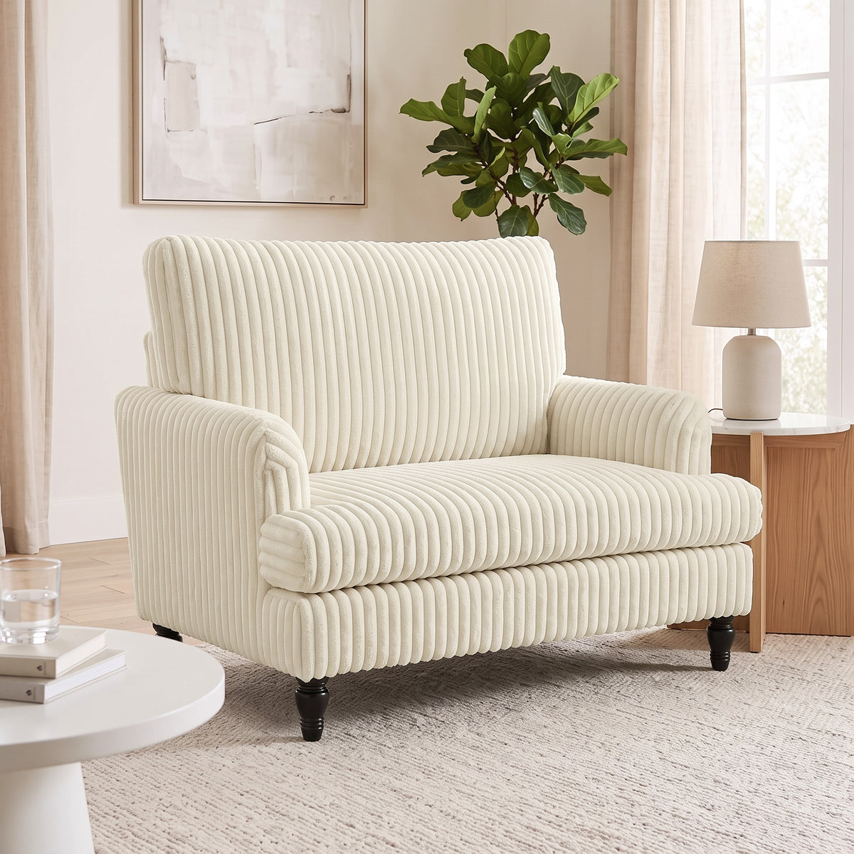 Velvet Single Sofa Armchair With Stripes | Cream