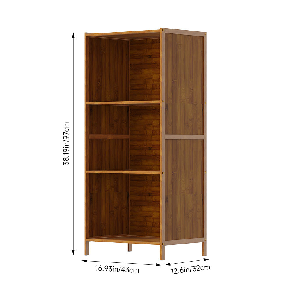 3-tier Open Bookcase, Small Space Bamboo Storage Shelf, Freestanding Corner Organizer With Raised Feet
