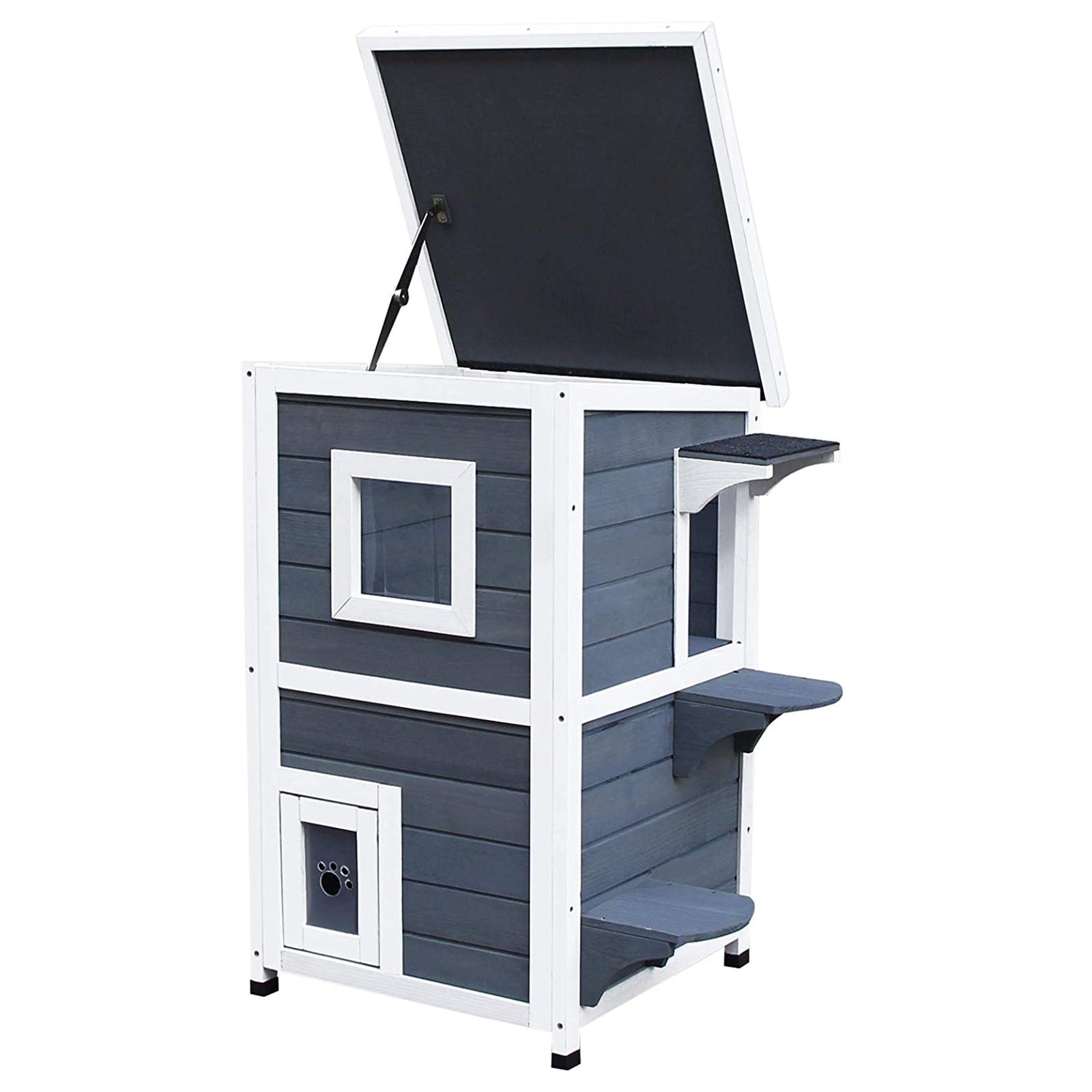 Wooden Cat House Condos Cat Cave 2 Floor Pet Shelter Outdoor Furniture