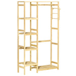 Bamboo Coat Rack W/ Hooks Hanging Rail And Storage Shelf