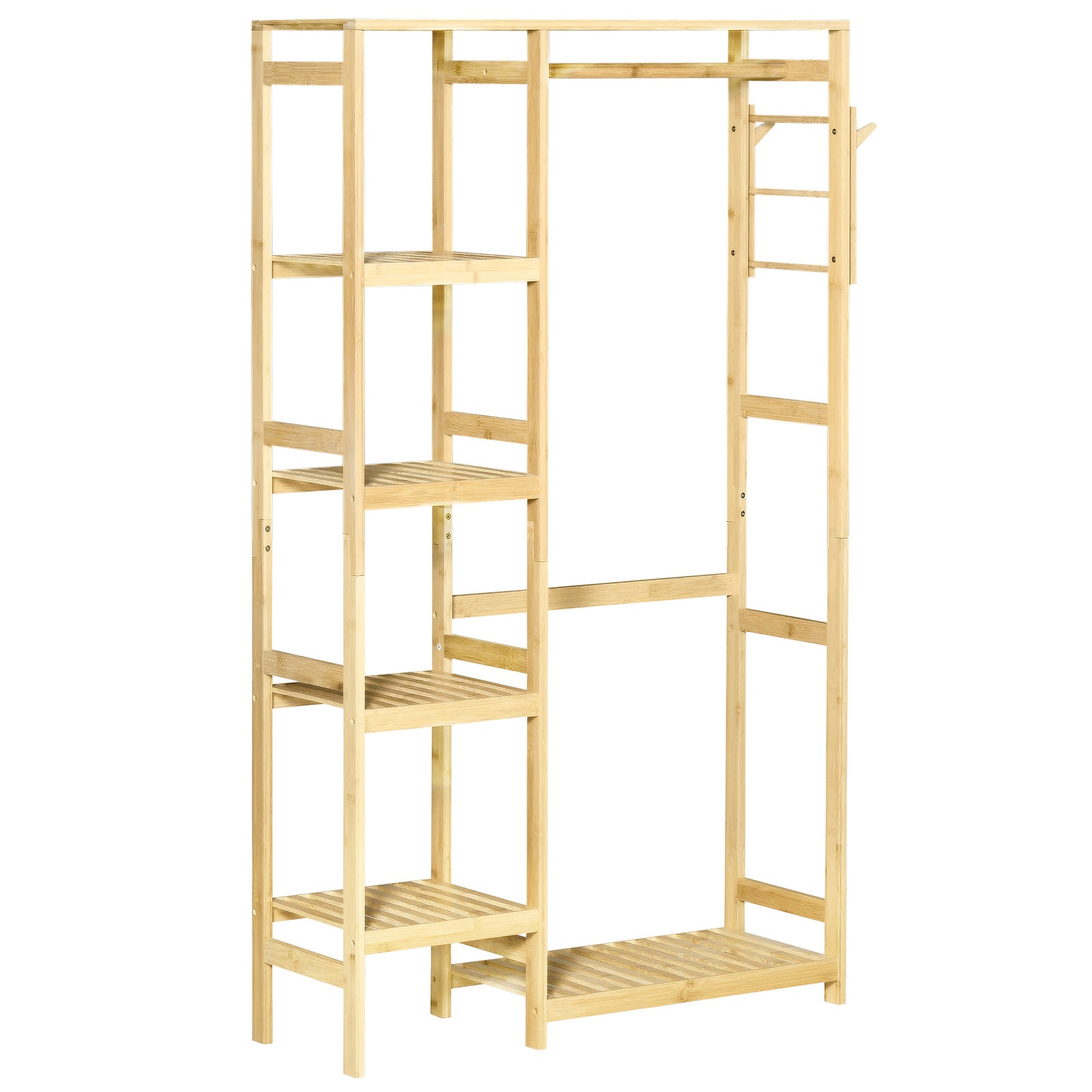 Bamboo Coat Rack W/ Hooks Hanging Rail And Storage Shelf