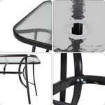 Rectangula Tempered Glass Outdoor Coffee Table With Parasol Hole - 120/150 Cm W X 80/90cm D X 72cm H | Medium | Black