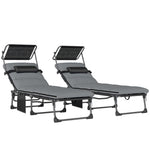 Folding Sun Loungers Set Of 2, Sun Bed With Canopy | Light Grey