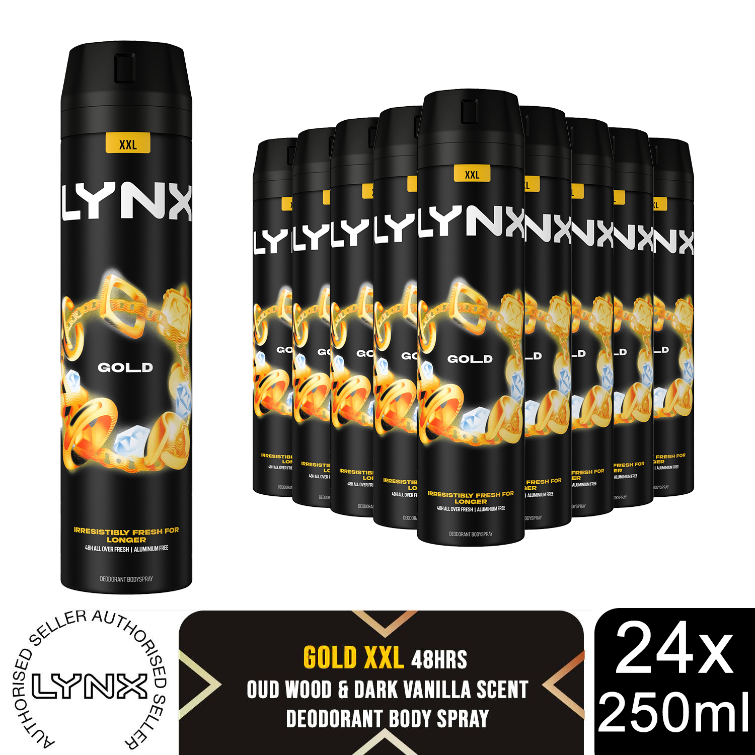 Xxl Aerosol Deodorant Body Spray Gold 48h Protection 250ml, 24 Pack | Set of 24