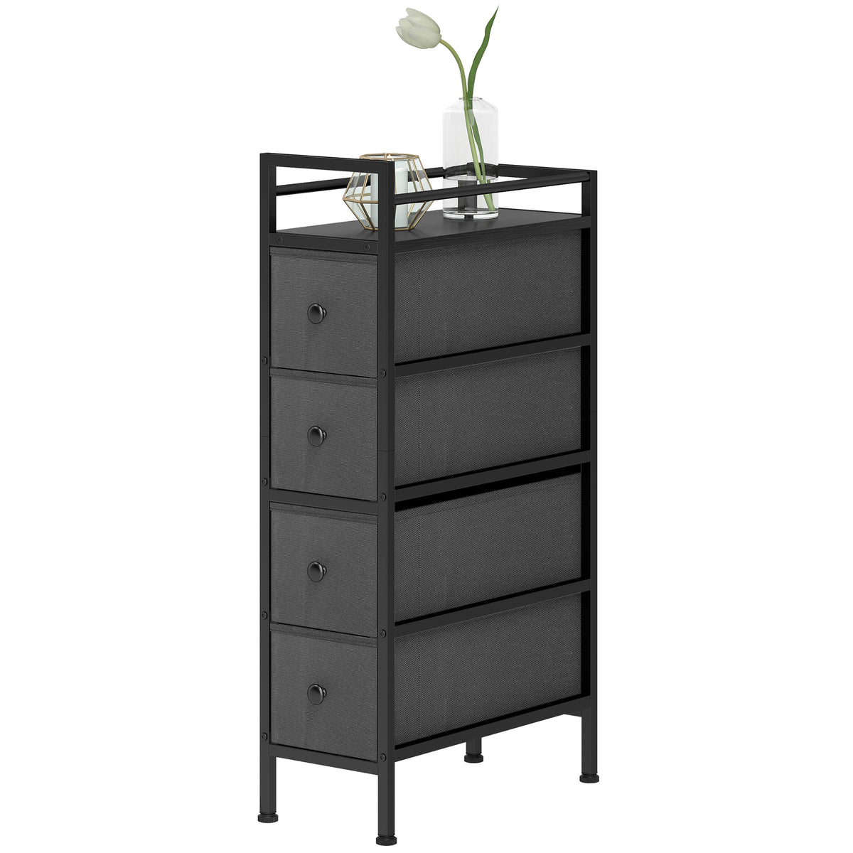 HOMCOM Narrow 4 Drawer Dresser With Steel Frame, Chest Of Drawers, Black