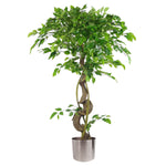 120cm Twisted Trunk Artificial Fruticosa Ficus Tree Silver Planter