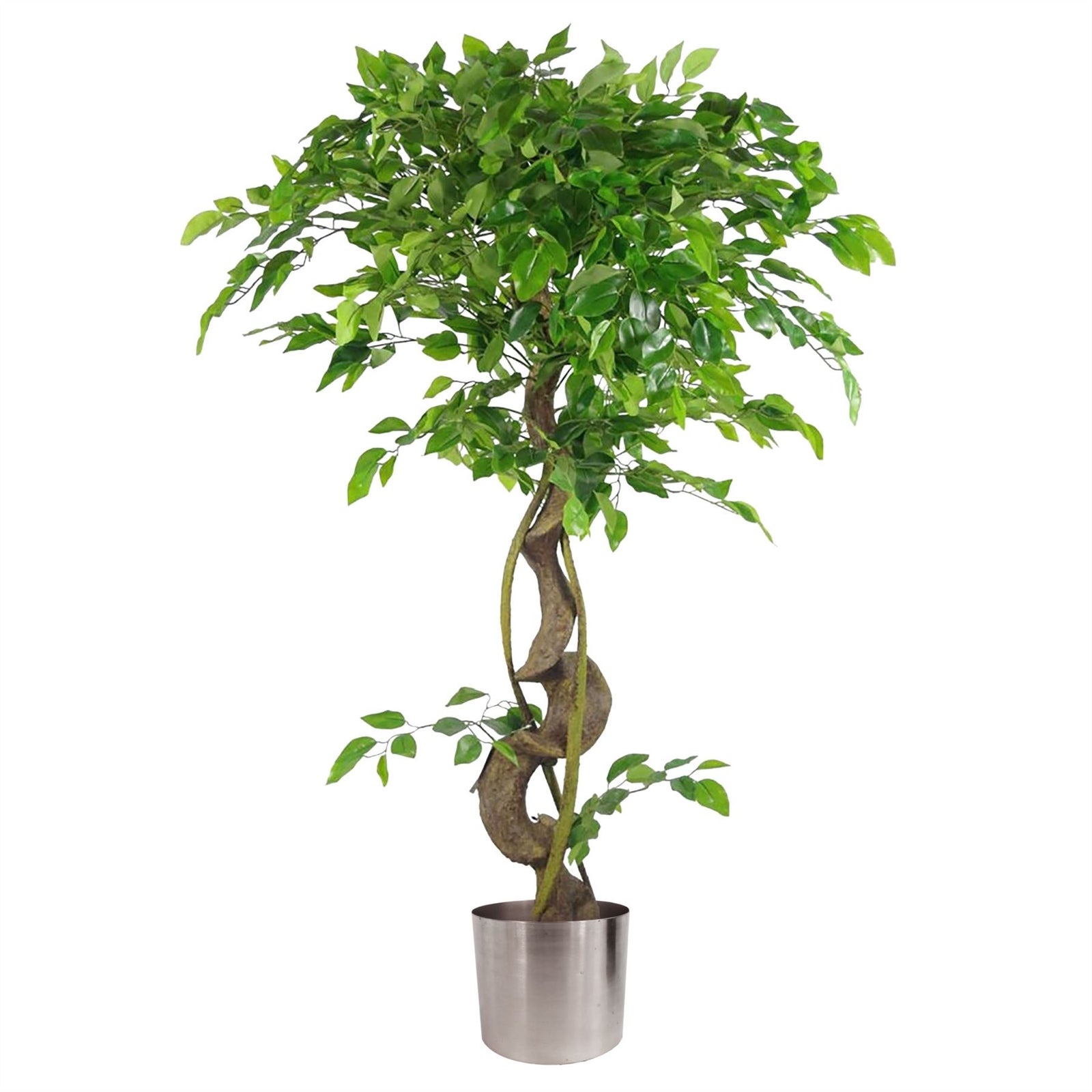 120cm Twisted Trunk Artificial Fruticosa Ficus Tree Silver Planter