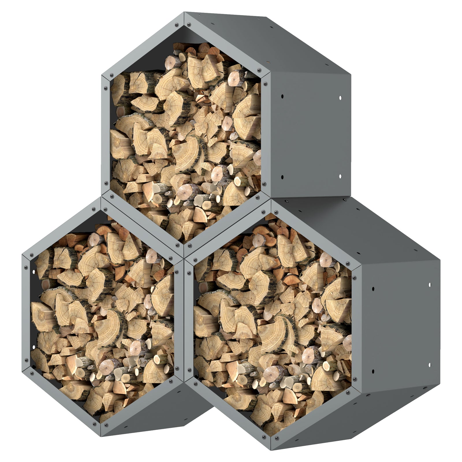 Steel Firewood Log Rack Fireplace Log Holder | Gray