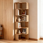 5-tier/6-tier Wooden L-shaped Corner Storage Shelf | Large | Natural